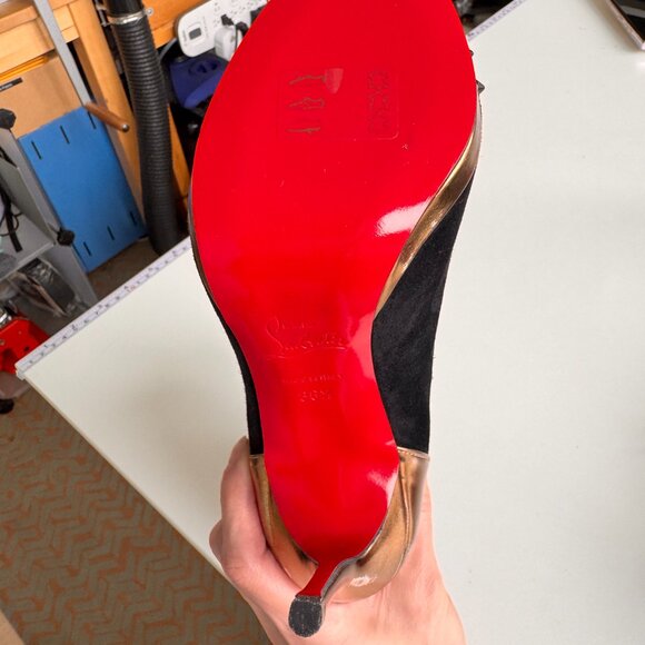 Christian Louboutin Spiked Ankle Boots Black/Gold Size 6.5 Red Sole New w/ Pouch - Picture 12 of 13